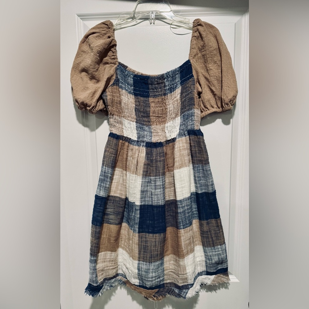 Umgee‎ Kids Plaid Dress in Blue and Tan